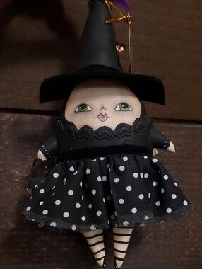 Bethany Lowe Black & White Polka Dot Witch Doll